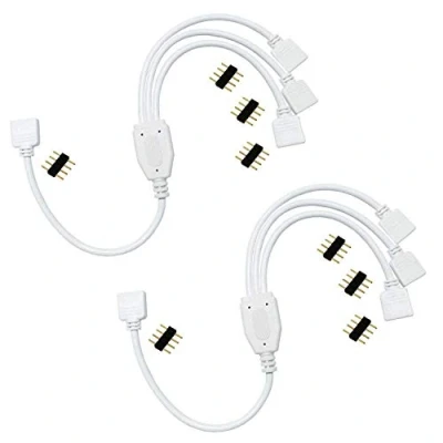 Afbeelding van LITAELEK 2 stuks led verdeler, kabel, 4 polig, 1 tot 3 ledstrip, splitter, pins, connector RGB 5050, 3528, 2835, ledstrip verbinding, hoekverbinding, stekker, aansluitkabel, 30