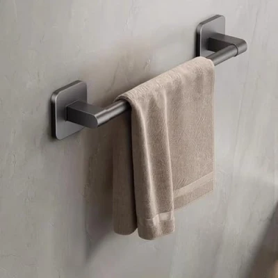 Afbeelding van handdoekenrek, niet geperforeerd wandrek voor badkamer, roestvrijstalen zelfklevend handdoekenrek in de badkamer Grijs