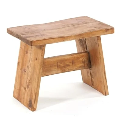 Afbeelding van rustieke bank VOETBANKJE 40 gerecycled hout, massief, 40x31x25 cm (BxHxD) poef, decoratieve houten kruk Kleur: 03 donkerbruin