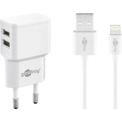 Afbeelding van USB A oplader + Lightning kabel 2400 mA Goobay