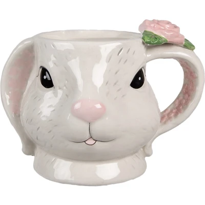 Afbeelding van Clayre &amp; Eef Mok Konijn 450 ml Wit Roze Keramiek Theemok