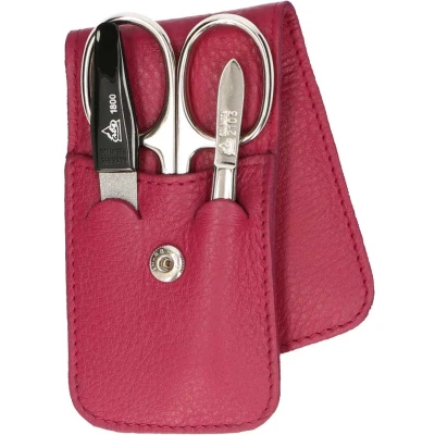 Afbeelding van Erbe Lederen Manicure Etui met Drukknoopsluiting Fuchsia (3 delig)