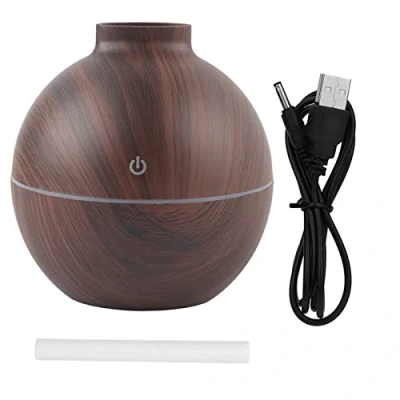 Afbeelding van Aromadiffuser, diffusers met etherische oliën, Cool Mist luchtbevochtiger, LED Mini Air desktop voor thuis, kantoor, USB (donkere houtnerf)
