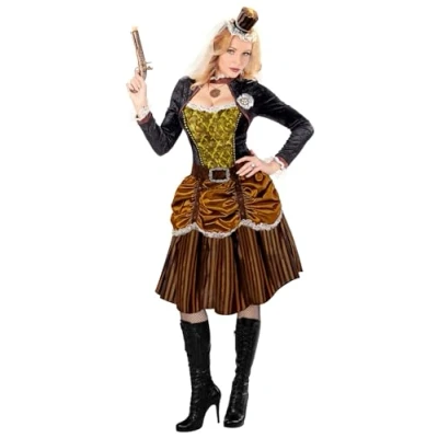 Afbeelding van Widmann Steampunk Kostuum Meisje Golda Vrouw Bruin XL Carnavalskleding Verkleedkleding