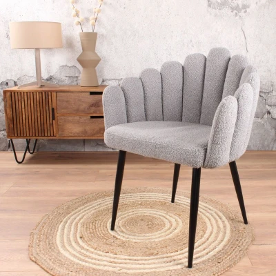 Afbeelding van DS4U Flower eetkamerstoel bouclé grijs Boucle