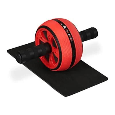 Afbeelding van Relaxdays ab wheel met kniemat fitnesswiel buikspiertrainer antislip kleurkeuze rood