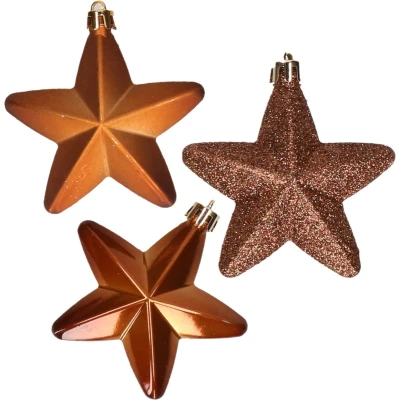 Afbeelding van 6x stuks kunststof sterren Kersthangers bruin 7 cm