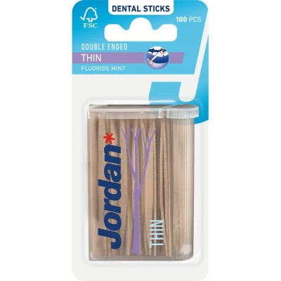 Afbeelding van 12x Jordan Tandenstokers Double Ended Thin 100 stuks