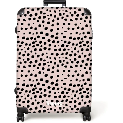 Afbeelding van NoBoringSuitcases.com® Koffer groot Reiskoffer lichtgewicht Dalmatiërpatroon op zachtroze Rolkoffer met 4 wielen Grote trolley XL 98 liter bagage