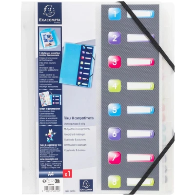 Afbeelding van Sorteermap 10 st. crystal pp 3 kleps 8 indelingen Exacompta
