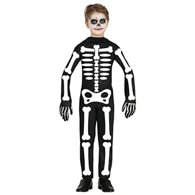 Afbeelding van Guirca Spook &amp; Skelet Kostuum Wandelend Bottenlijf Kind Zwart / Wit 10 12 jaar Halloween Verkleedkleding