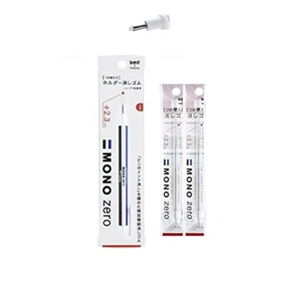 Afbeelding van Tombow Mono Zero Precisiegum, ronde punt, met 2 navullingen, wit