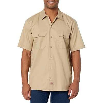 Afbeelding van Dickies Heren korte mouw werkshirt grote en lange knoop, Woestijnzand, 4XL maten