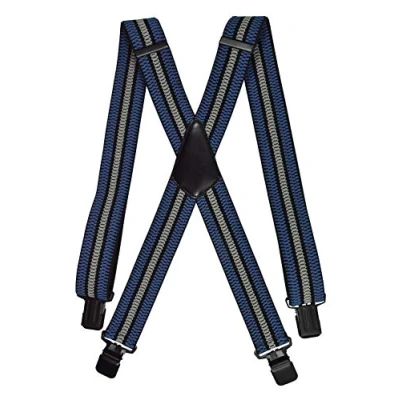 Afbeelding van Olata Heren Bretels met Extra Brede Banden, X vorm Ontwerp en Zwarte Clips 4 cm. Blauw/Zwart/Grijs