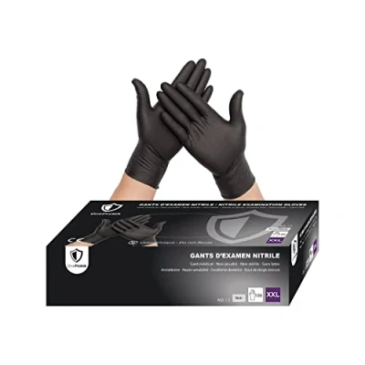 Afbeelding van OneProtek Zwarte wegwerphandschoenen van nitril doos met 100 handschoenen maat XXL (zeer groot) latexvrij duurzaam en veelzijdig bescherming tegen chemicaliën