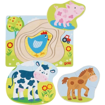 Afbeelding van Goki Houten Lagenpuzzel Boerderijdieren, 10st.