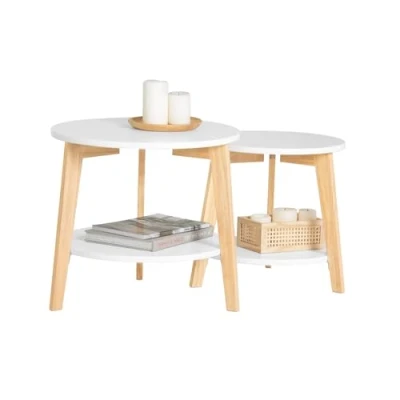 Afbeelding van SoBuy FBT75 W Set van 2 Salontafels Bijzettafel Rubberhout delig Wit