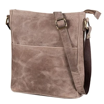 Afbeelding van LEABAGS Milano schoudertas I echt leer handtas voor dames vintage look shopper multitas Fallow L (31x29x6 cm)