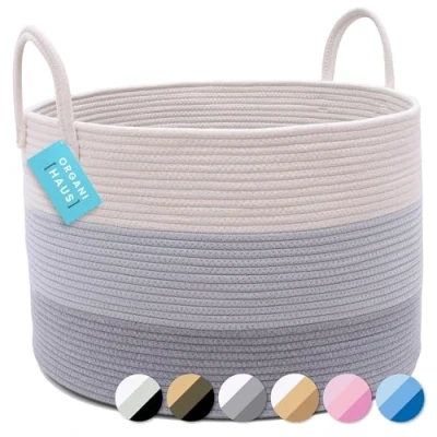 Afbeelding van mand opslag Gevlochten Wasmand manddekens Groot speelgoedmand kinderkamer Opbergmand 50x33 Grijs