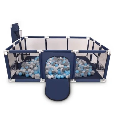 Afbeelding van Selonis Grote Speeltuin Met Plastic Ballen Babybox, Marineblauw:Grijs/Wit/Transparant/Babyblue,100