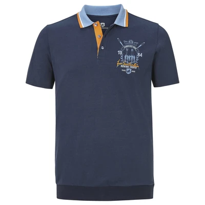 Afbeelding van Jan Vanderstorm regular fit polo met printopdruk ORVAR Plus Size donkerblauw