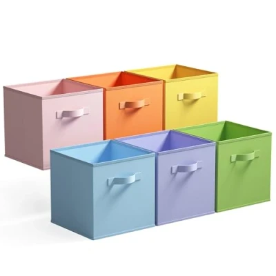Afbeelding van GRANNY SAYS Kubus opbergdozen, 6 Pak stoffen opbergkubussen 33 x 32,4 cm, opvouwbare opbergkubus met handvat opbergen en organiseren, cube storage boxes, fabric cubes Kleurrijke