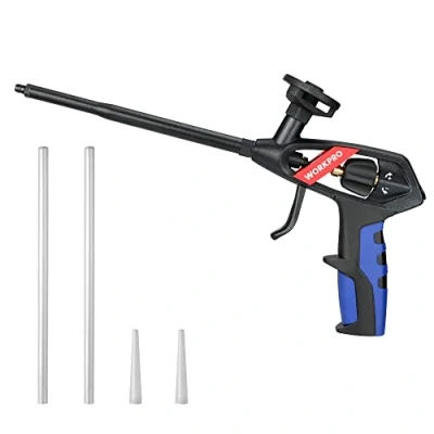 Afbeelding van WORKPRO Schuimpistool Teflon gecoat (PTFE), PU schuim precisiepistool voor het afdichten &amp; comprimeren en vullen isoleren, incl. flexibele spuitverlengingen spuitklieren, thuis