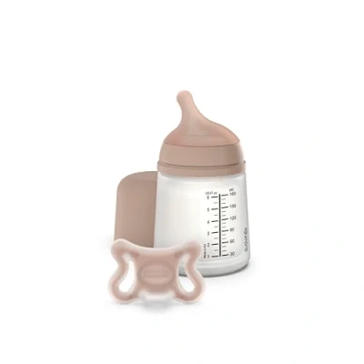 Afbeelding van Suavinex, Starter Set Zero Anti koliek fles 180 ml met speciale speen voor borstvoeding + fopspeen geboorte, mini maat ( 2 tot maanden) symmetrische SX Pro, medium