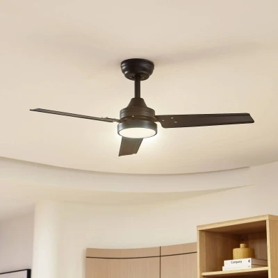 Afbeelding van Lindby Plafondventilatoren met verlichting CCT 1licht Ijzer, plastic H: 34 cm zwart Inclusief lichtbron