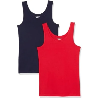 Afbeelding van Amazon Essentials Women&#039;s Tanktop met slanke pasvorm, Pack of 2, Marineblauw/Rood, XXL