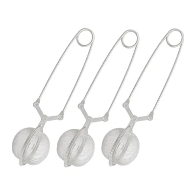 Afbeelding van Relaxdays thee ei rvs 3 theefilters theezeef zeef voor losse kruidenbol