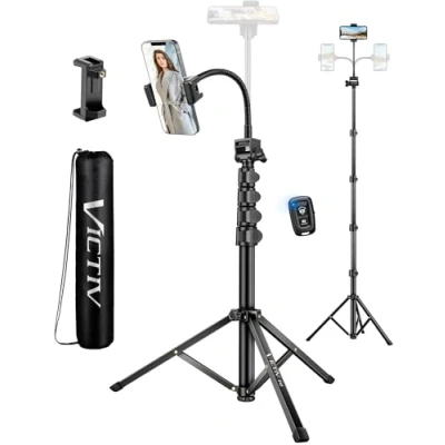 Afbeelding van Victiv 75cm Tall Tripod voor Smartphone, Overhead Statief Telefoon met Flexibele Zwanenhals Compatibel iPhone 16/15/14/13/12/11, Draagbare Aluminium Camera Reizen