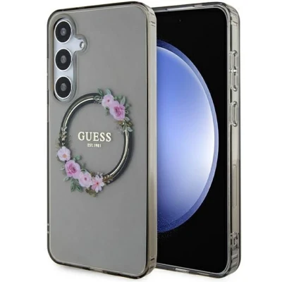 Afbeelding van Guess Flowers Wreath Back Case (MagSafe Compatible) Geschikt voor Samsung Galaxy S24 Plus (S926) Zwart