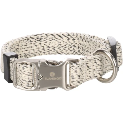 Afbeelding van Flamingo Lago Hondenhalsband, wit/zwart, XS, 20 35 cm, 15 mm, traploos verstelbaar, klikgesp en ring voor riem, verchroomd