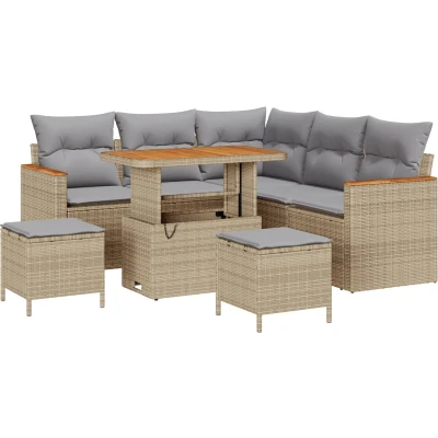 Afbeelding van vidaXL 8 Delige Tuin Sofa Set met Kussens Beige Poly Riet Acacia