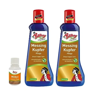 Afbeelding van Poliboy Verzorging van messing en koper, glanspolitoer voor het verwijderen aanlooppunten, 2 x 200 ml, met productmonster, Made in Germany