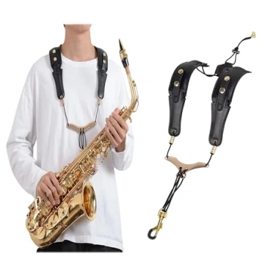 Afbeelding van ZHYUAN saxofoon riem, harnas schouderriem, verstelbare riem voor saxofoon, gevoerde halsband, mannen en vrouwen, zwart