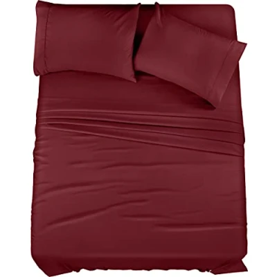 Afbeelding van Utopia Bedding California Kingsize lakenset 4 delig beddengoed geborsteld microvezel krimp en vervagingsbestendig gemakkelijk te onderhouden (kingsize, bordeaux)