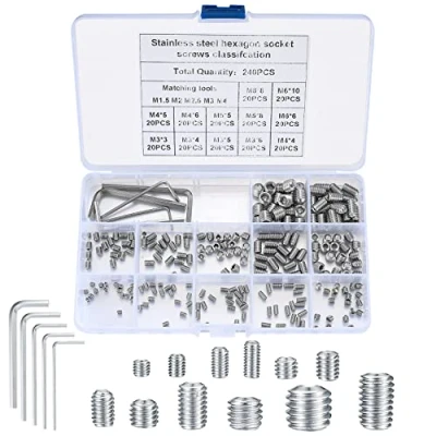 Afbeelding van Stelschroeven, assortiment met 240 stuks, inbusschroeven, stifttappen inbussleutels, voor deurklinken, kranen, M3/M4/M5/M6/M8