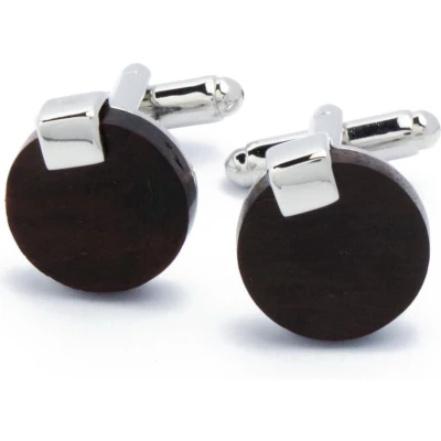Afbeelding van Manchetknopen Hout met Zilverkleurig Detail Rond