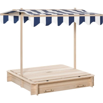 Afbeelding van Outsunny zandbak met afneembaar dak, verstelbare rugleuningen, cederhout 3 7 jaar 106 x 121 cm naturel