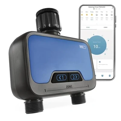 Afbeelding van EMOS Slimme irrigatieklok met 2 uitgangen app, ZigBee op batterijen werkende irrigatieregeling tot 8 bar, 35 l/min geautomatiseerde irrigatie 1 min 24 uur per dag voor inch of 3/4