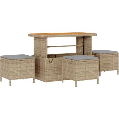Afbeelding van vidaXL 9 delige tuinsalonset met kussens beige poly rattan acacia