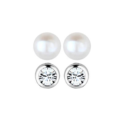 Afbeelding van Elli Dames Oorsteker Set Basis met zoetwater gekweekte parel en Kristal in 925 Sterling Zilver