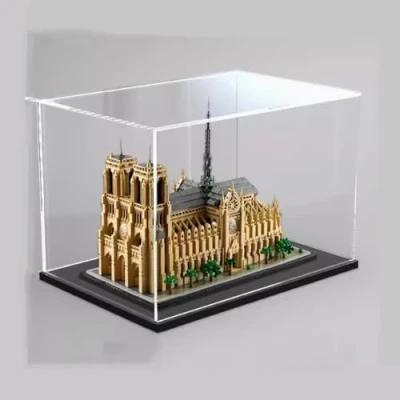 Afbeelding van Acryl vitrinekastje, compatibel met Lego 21061 Notre Dame kathedraal in Parijs, model, bescherming, stofdichte vitrine, cadeaumodel, transparant, (alleen vitrine) (zwarte basis)