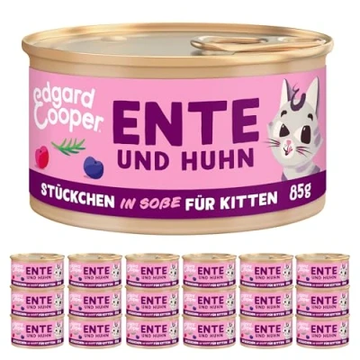 Afbeelding van Edgard &amp; Cooper 18 stuks kattenvoer, nat, granenvrij, 85 g (18 stuks), echte voering, voedzame slachtafval, gezonde ingrediënten (kitten, eenden/kip)