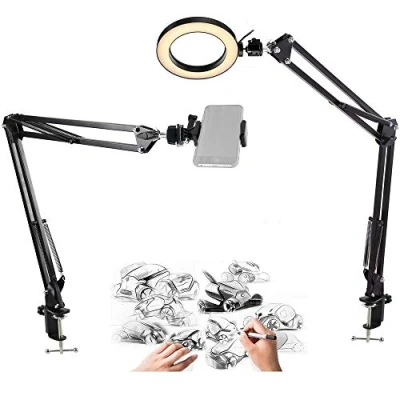 Afbeelding van AYIZON Telefoonringlicht, 20 cm ringlicht met 2 ophangarmstandaard voor iPhone/Samsung, bakken, knutselen, kalligrafie, tekenen, online les, video opname