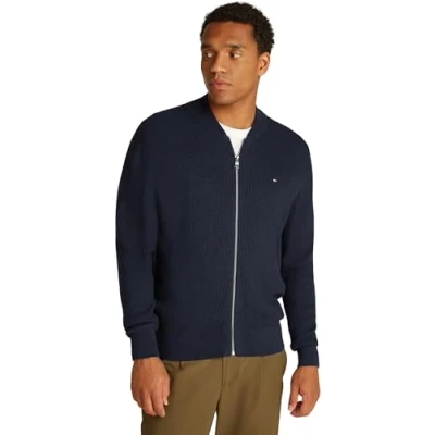 Afbeelding van Tommy Hilfiger Heren Structuur Baseball Zip Through MW0MW37329, Trui, Blauw, S, Blauw (Woestijnhemel), S