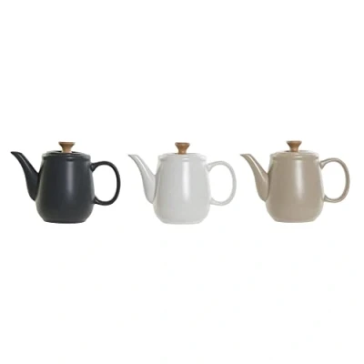 Afbeelding van Theepot DKD Home Decor Wit Beige Natuurlijk Donker grijs Rubberwood Plastic Keramiek 1 L 23 x 12 16,5 cm (3 Stuks)