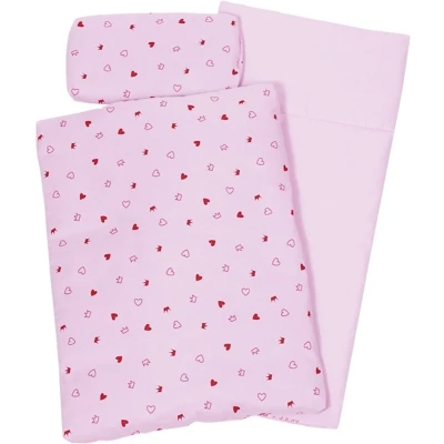 Afbeelding van Poppenbeddengoed Roze hartjes (3 delig)